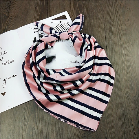 Women Fashion Satin Square Scarf Silk-Like Stripe Floral Polka Dot Print Headscarf For Office Travel Daily Neck Scarf