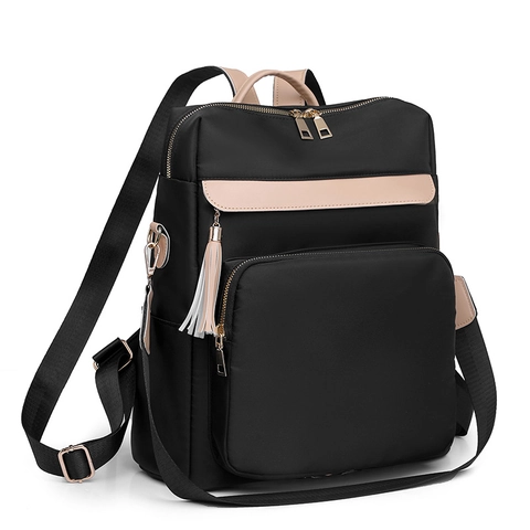 Zaino Da Donna Nylon Idrorepellente Moda Patchwork Grande Capacità Zaino Da Viaggio Con Ciondolo A Nappina Elegante Casual