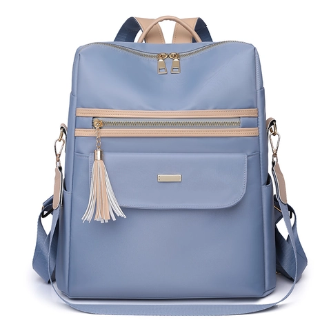 Mochila de Moda para Mujer con Bloques de Color Gran Capacidad Nailon Impermeable Con Borla Bolso de Hombro Convertible