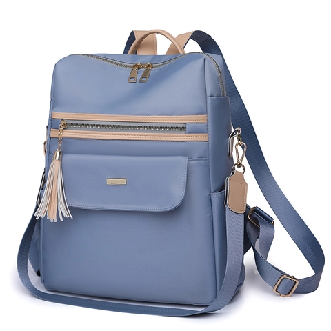 Mochila de Moda para Mujer con Bloques de Color Gran Capacidad Nailon Impermeable Con Borla Bolso de Hombro Convertible