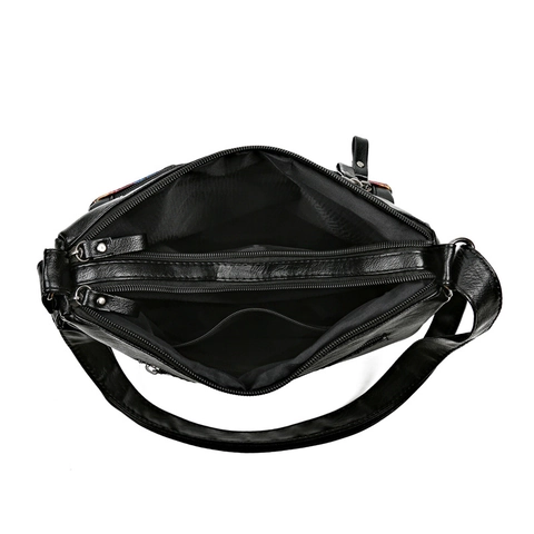Borsa A Tracolla Donna Morbida Pelle PU Zip Multiple Stampa Floreale Vintage Elegante Borsa A Mano