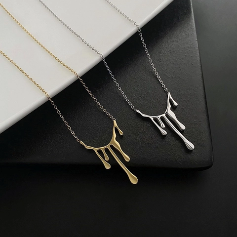 Wassertropfen Schmelzende Lava Anhänger Kette Edelstahl Minimalistisch Luxus Schlüsselbein Schmuck Für Frauen