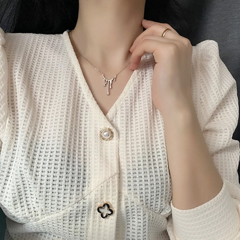 Onregelmatige Lava Druppel Hanger Ketting Titanium Staal 18K Verguld Minimalistische Vloeibaar Metaal Sleutelbeenketting Dames