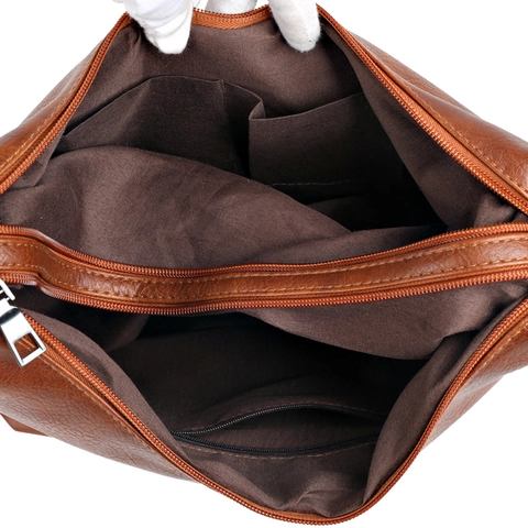 Retro Dames PU Leren Schoudertas Grote Capaciteit Crossbody Tas Met Opengewerkt Ontwerp Dubbele Ritsen Aan De Voorkant