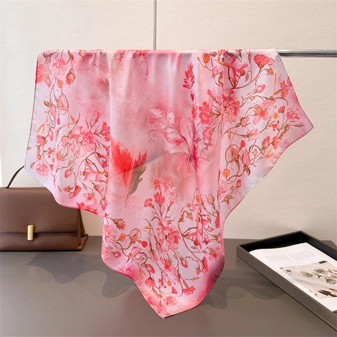 Sciarpa Quadrata Con Stampa Floreale Imitazione Raso Satana Bandana Versatile Elegante Moda Per Donna Accessorio Chic