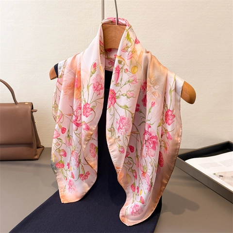 Sciarpa Quadrata Con Stampa Floreale Imitazione Raso Satana Bandana Versatile Elegante Moda Per Donna Accessorio Chic
