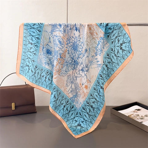 Vintage Vierkante Sjaal Met Bloemenprint KunstSatijn Satijn Nekband Hoofdband Elegante Sjaal Voor Dames Retro Chique Accessoire