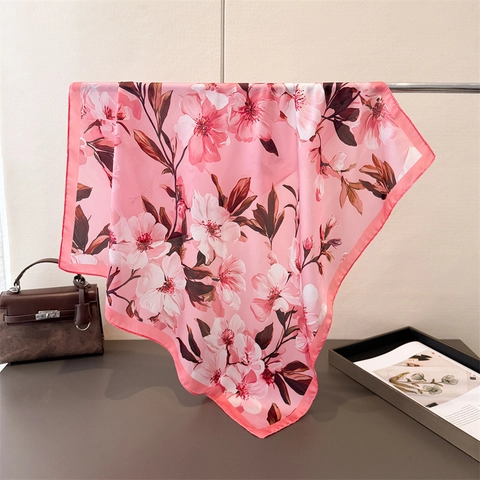 Foulard Carré Imprimé Faux Satin Motif Floral Bandana Châle Élégant Pour Femmes Bandeau Cou Cheveux Léger Artistique