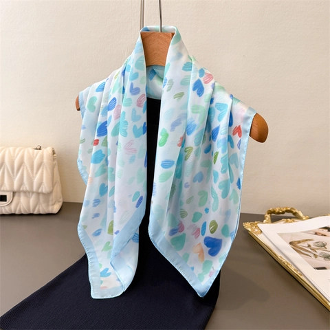 Heart Print Square Scarf Satin Satin Feel Polyester Neck Headwrap Bandana Elegant Fashion Accessory For Women