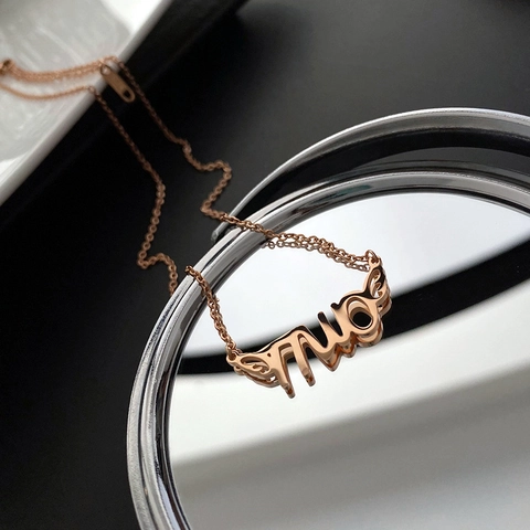 Minimalist Stainless Steel Letter Pendant Necklace For Women Rose Gold Plated Clavicle Chain Wing Decor Lucky Jewelry Gift