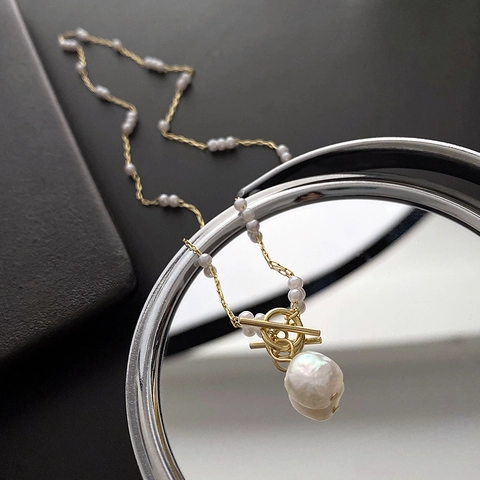 Collana Con Pendente In Perla de Agua Dulce Barocca Rame Placcato Oro Catena Sottile Gioielli Eleganti Minimalisti Da Donna