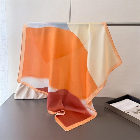 Damen Elegant Französisch Satin Quadratischer Schal Geometrischer Farbblock Druck Seidenartiger Halsschal Mode Kopftuch Haarbandana