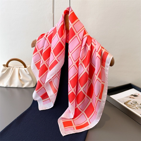 Vierkante Sjaal Met Geometrische Print Satijnachtig Polyester Satijn Veelzijdig Elegant Mode Accessoire Voor Dames