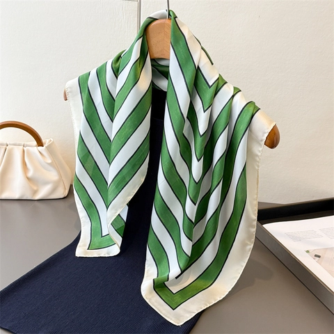 Eleganter Geometrisch Gestreifter Satin Quadratischer Schal Für Damen Leichter Polyester Mode Bandana Kopfbedeckung Halstuch Für Büro Alltag