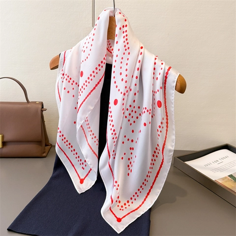 Women's Satin Square Scarf Geometric Polka Dot Print Silky Headscarf Neck Scarf Elegant Hair Wrap Bag Accessory Fashion Jewelry