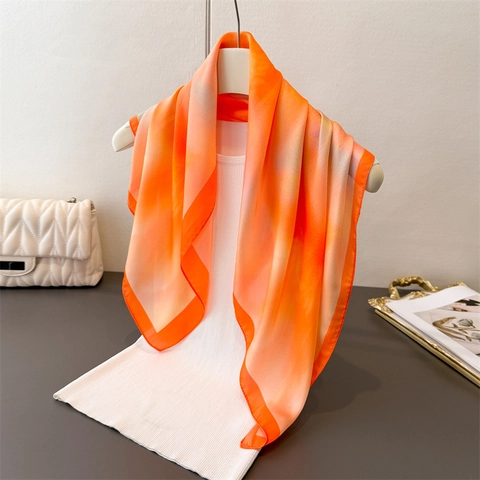 Fashion Floral Printed Faux Satin Square Scarf Gradient Satin Headband Shawl For Women Lightweight Neck Wrap Accessories