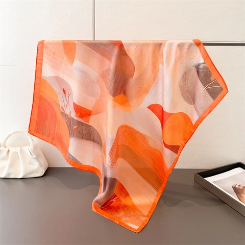 Foulard Quadrato Donna Raso Sintetica Gradiente Stampa Arte Astratta Leggero Elegante Versatile Testa Collo Capelli