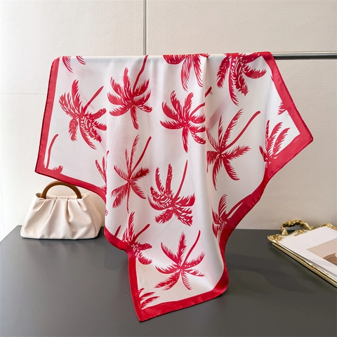 Sciarpa Quadrata Stampa Palme Raso Di Raso Sintetica Tropicale Moda Versatile Collo Testa Per Donna