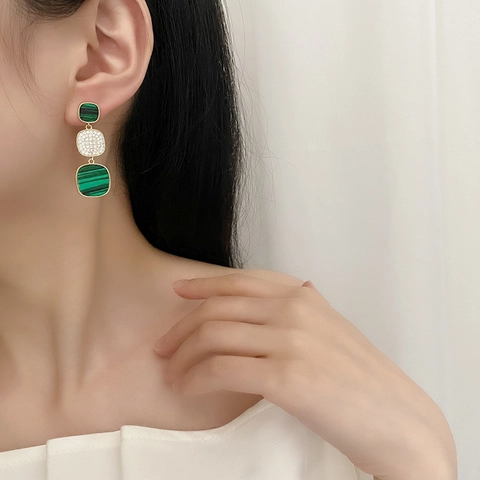 Boucles D'oreilles Pendantes Géométriques À Trois Couches Avec Tige En Argent Sterling 925 Cuivre Zirconia Élégant