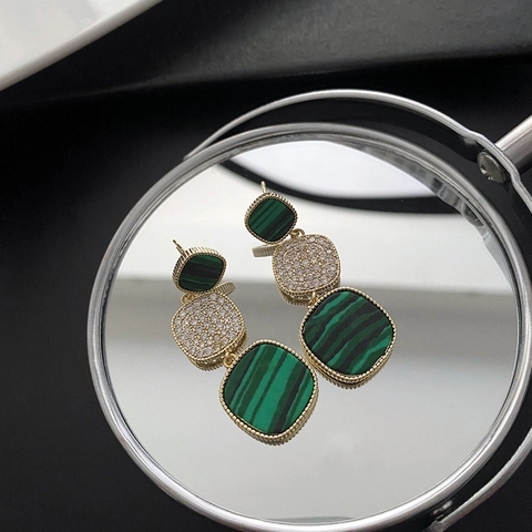Boucles D'oreilles Pendantes Géométriques À Trois Couches Avec Tige En Argent Sterling 925 Cuivre Zirconia Élégant