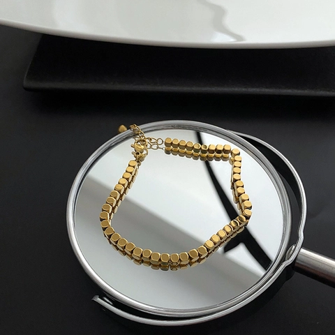 Bracciale Minimalista Con Grani Cubici Acciaio Al Titanio Catena A Maglia Geometrica Regolabile Gioielli Di Moda Donna
