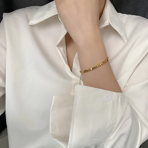 Bracciale Minimalista Con Grani Cubici Acciaio Al Titanio Catena A Maglia Geometrica Regolabile Gioielli Di Moda Donna