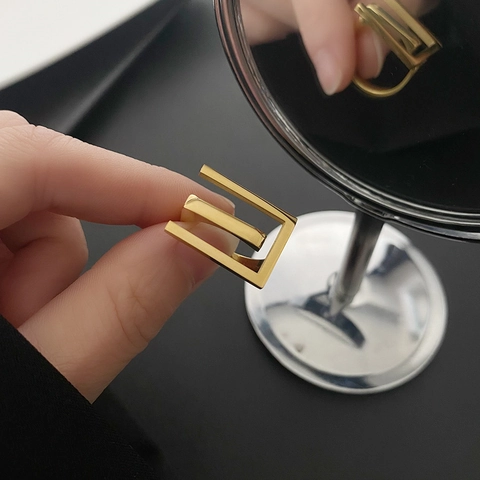 Geometric Rectangular Ring Titanium Steel 18K Gold Plated Minimalist Modern Industrial Style Fashion Jewelry For Women