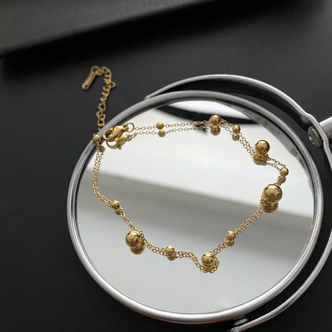 Minimalistisches Gold Titanstahl Fußkettchen Armband Mit Polierten Perlen Verstellbarer Fußschmuck Mode Accessoires Für Damen