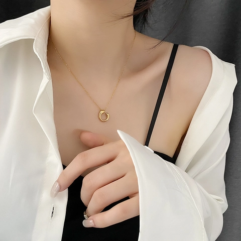 Minimalist Geometric Open Circle Pendant Necklace Titanium Steel High Polish Clavicle Chain Elegant Jewelry For Women