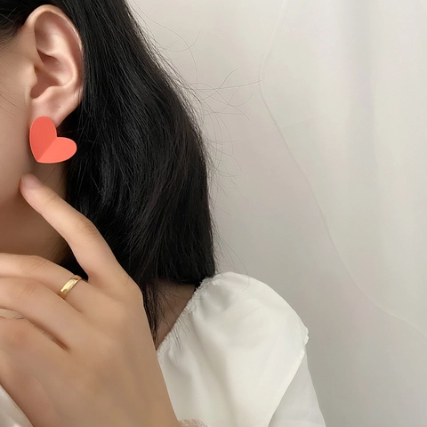 Heart Shape Matte Paint Copper Earrings With Stainless Steel Earring Post Colorful Fashion Accessory For Women