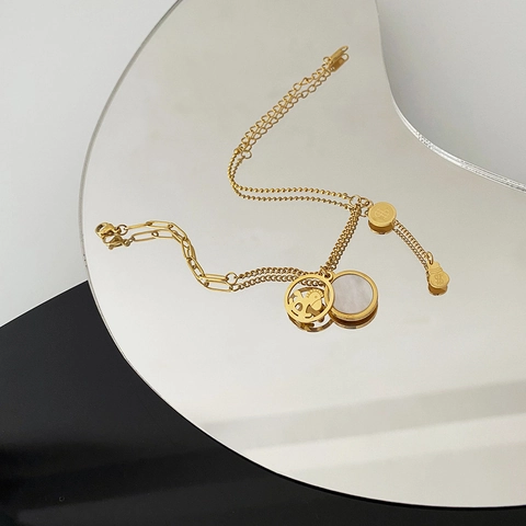 18K Gold Plated Titanium Steel Rocking Horse Bracelet Mother Of Artificial Pearl Dollar Sign Money Bag Charm Bracelet For Women Jewelry
