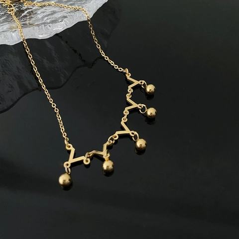 Stainless Steel V Shape Anklet Gold Plated Geometric Hanging Round Beads Adjustable Minimalist Foot Jewelry For Women