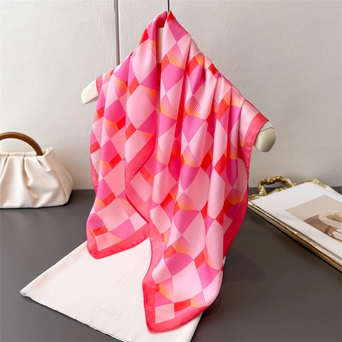 Foulard Quadrato Con Stampa Geometrica Donna Moda Raso Simil Raso Sciarpa Da Collo Bandana Capelli Versatile Elegante