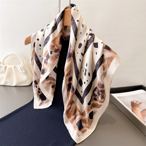 Zebra Print Square Scarf Polyester Imitation Satin Geometric Polka Dot Bandana Headscarf Women Elegant Versatile Neck Scarf