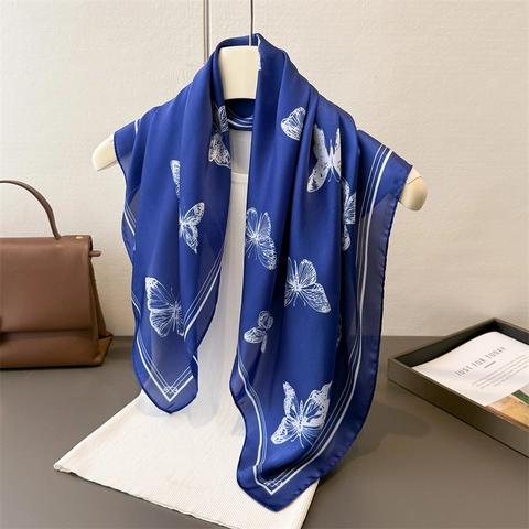 Elegante Foulard Quadrato In Raso Con Stampa A Farfalla Imitazione Raso Di Raso Scialle Versatile Per Donna