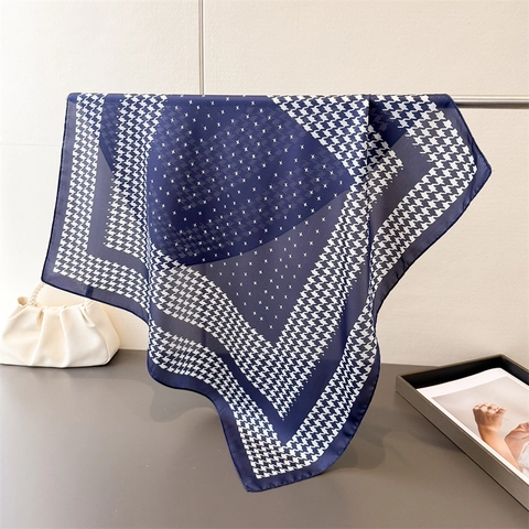 Fular Quadrato Elegante Da Donna Con Stampa Pied De Poule Raso Raso Bandana Versatile Sciarpa Da Testa Retrò