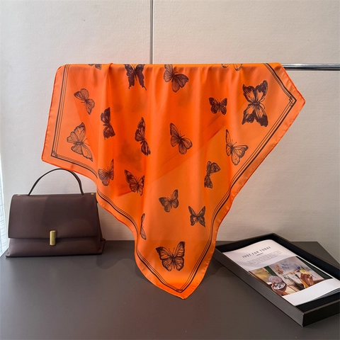 Elegante Foulard Quadrato In Raso Con Stampa A Farfalla Imitazione Raso Di Raso Scialle Versatile Per Donna