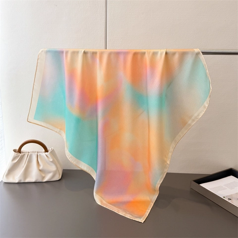 Sciarpa Quadrata Donna Gradiente Raso Di Raso Artificiale Elegante Foulard Da Collo Foulard Da Testa Stampa Ombré Chic Accessorio