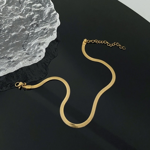 Anklet For Women Titanium Steel Gold Plated Flat Snake Chain Herringbone Minimalist Adjustable Jewelry