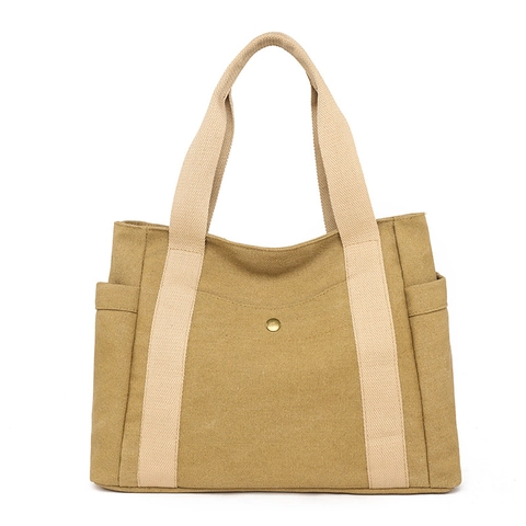 Borsa Tote in Tela a Grande Capacità per Donna Borsa a Tracolla Casual Retrò Occidentale Con Tasche Multiple e Fibbia in Metallo Tinta Unita
