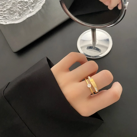 Stapelringe Für Frauen Titan Edelstahl Zirkon Doppellagiges Band Gravur Love Forever Schmuck Geschenk