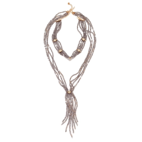 Bohemian Multi Layer Beaded Tassel Necklace Long Fringe Glass Beads Zinc Alloy Handmade Fashion Women