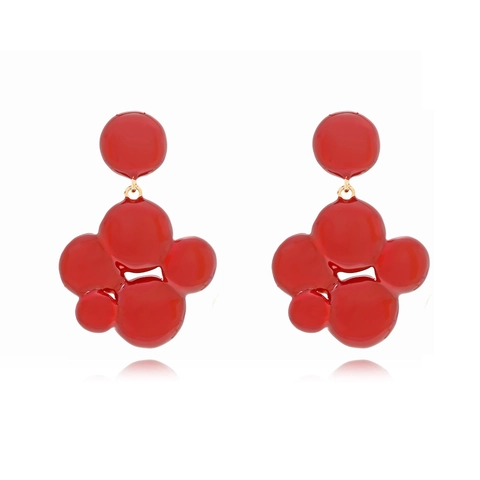 Red Bubble Cluster Drop Earrings Zinc Alloy With Stainless Steel Earring Post Modern Glossy Statement For Women