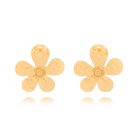 Grandes Boucles D'oreilles Puces Fleur Alliage Texture Martelée Métal Style Rétro Femmes Tige En Acier Inoxydable