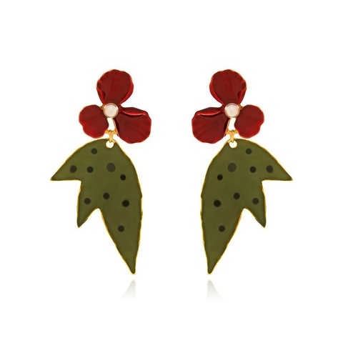 Blumige Blatt Hängerohrringe Legierung Emaille Künstliche Perle Mit Edelstahl Ohrstecker Vintage Blumig Lange Drop Schmuck