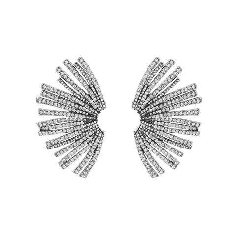 Boucles D'oreilles Déclaration En Forme D'éventail Géométrique Strass Alliage Bijoux Scintillants Pour Femmes Avec Tige En Acier Inoxydable
