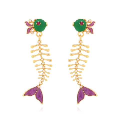 Fischgräte Hängeohrringe Ozean Emaille Legierung Strass Imitationsperle Edelstahl Ohrstecker Kreativ Für Frauen