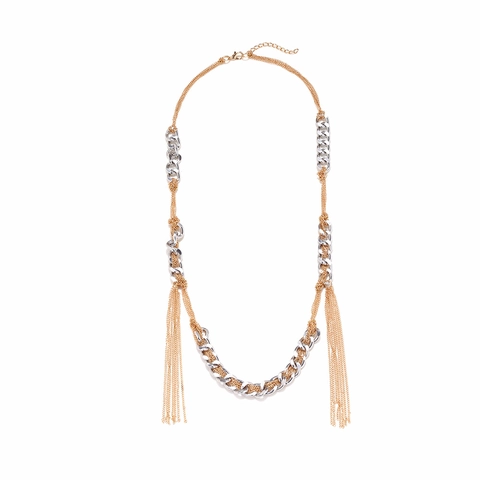 Long Tassel Pendant Necklace Zinc Alloy Gold Silver Two Tone Exaggerated Handmade Splicing Layered Chain For Women