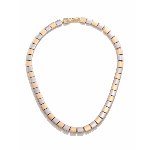 Collier Bloc Carré Géométrique Bicolore Or Et Argent Chaîne De Clavicule En Cube Métallique Poli Minimaliste Pour Femmes
