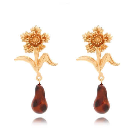 Bloem Hangende Oorbellen Van Legering Met Hars Amber Hangers En Roestvrij Stalen Oorsteker Retro Boheemse Mode Voor Dames